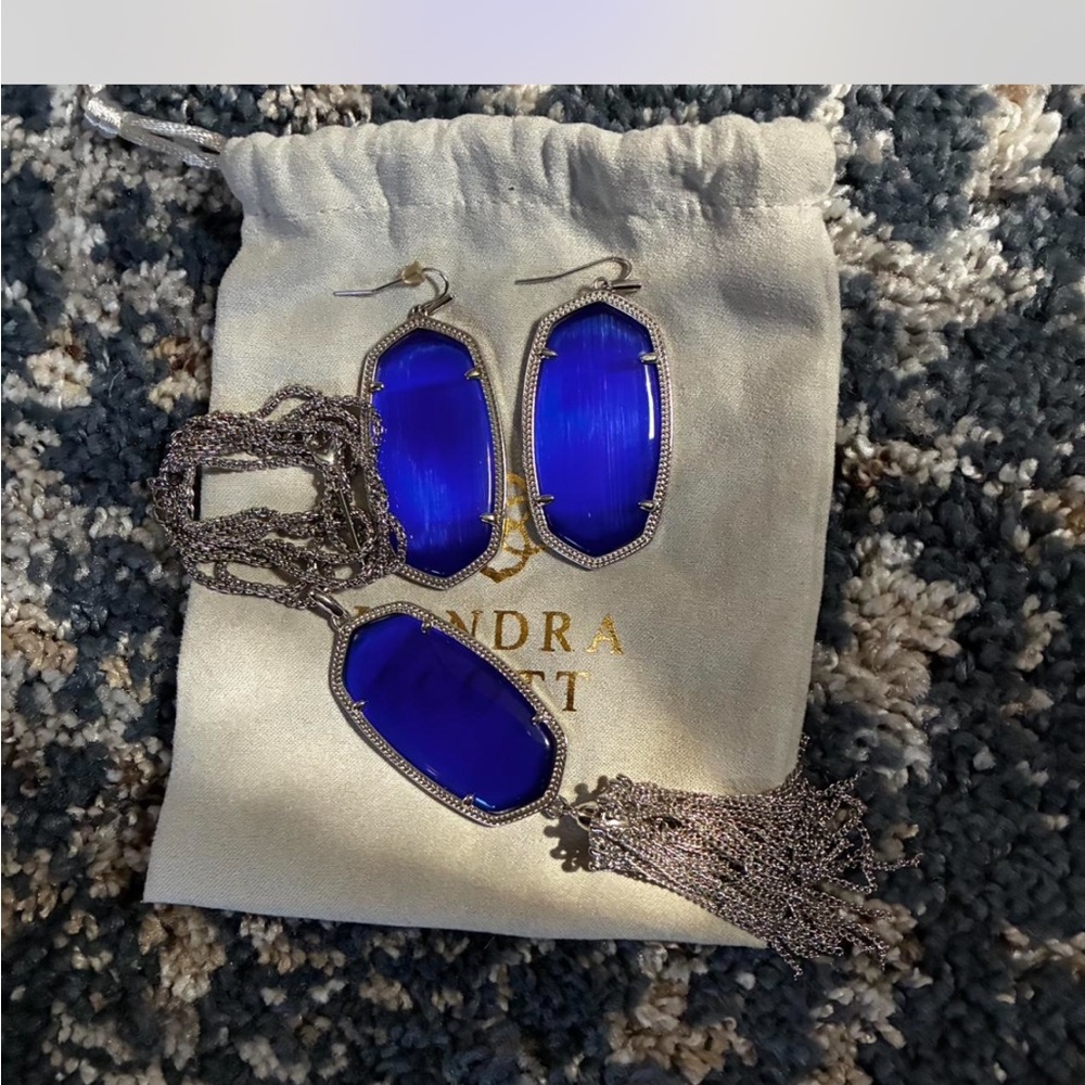 Kendra Scott Blue Glass Pendant Necklace and Earrings Set